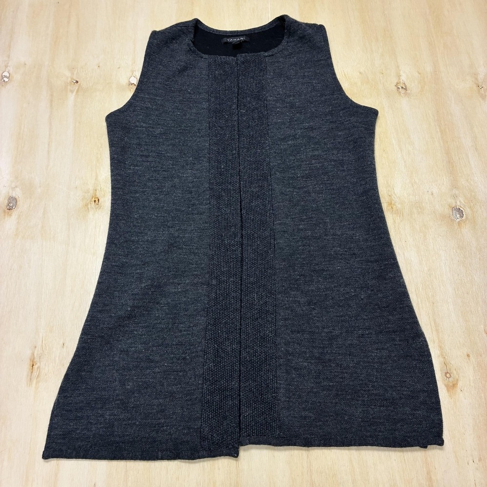 Tahari Dress Womens L Gray Sleeveless Knit Sweater Shift Short Solid Office Work